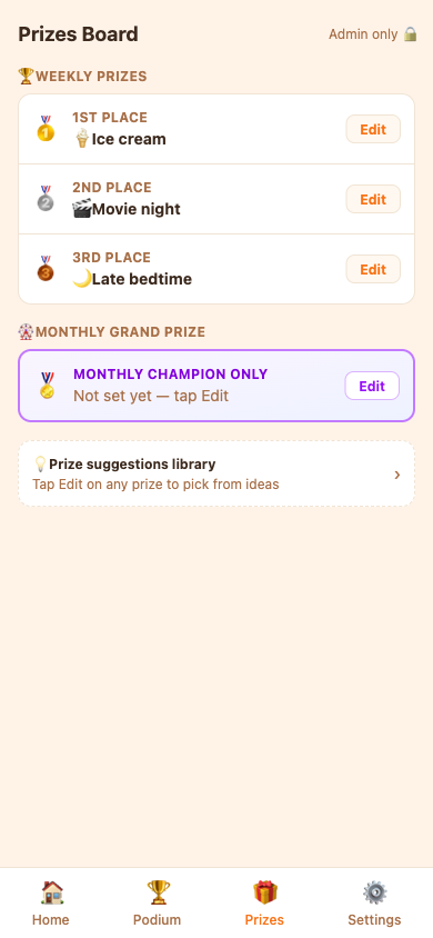 Browse the prizes board